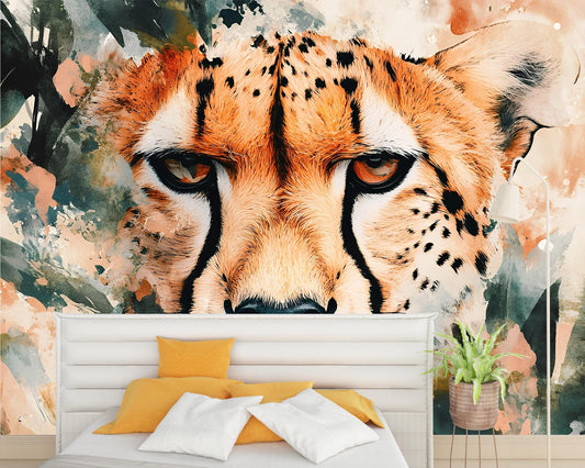 Cheetah Wall Mural for Bedroom – Safari Big Cat Wallpaper – Bold Jungle Animal Art – Modern Nature Decor for Accent Wall Vn534