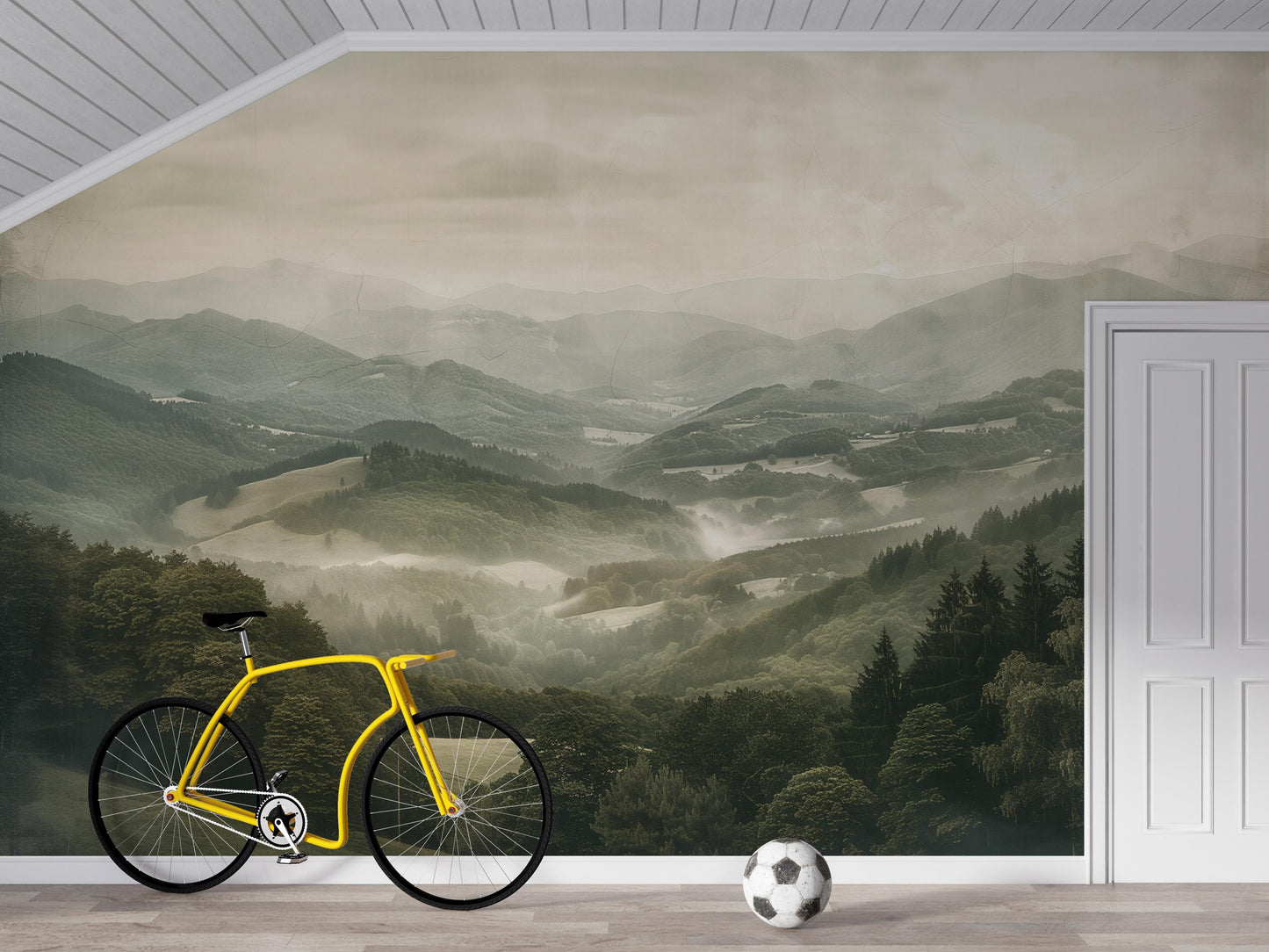Forest Valley Wall Mural – Misty Mountain Landscape Wallpaper for Living Room or Kids Room Vn1056