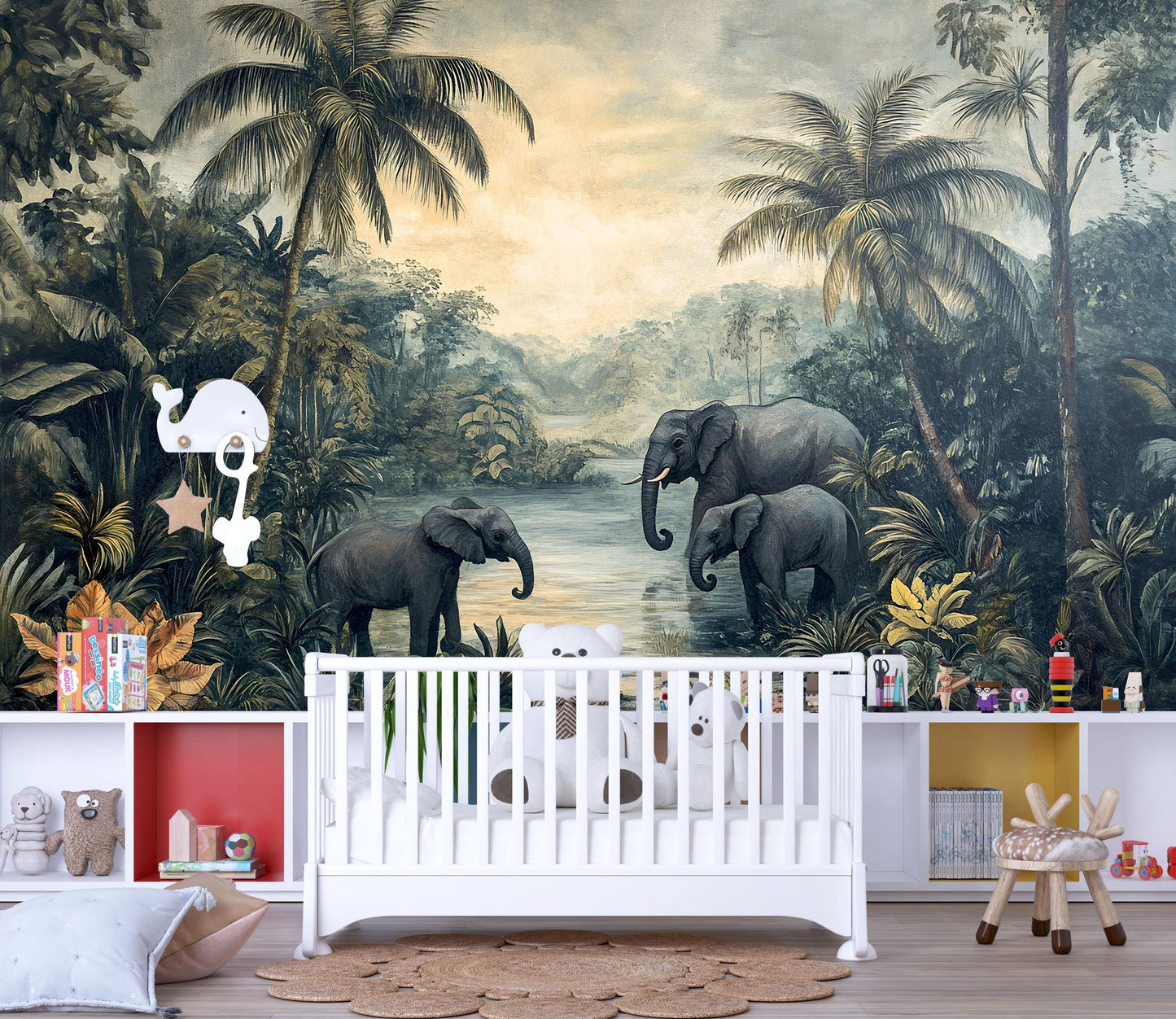 Elephant Jungle Safari Kids Wall Mural – Wildlife Nursery Adventure Wallpaper  Vn833