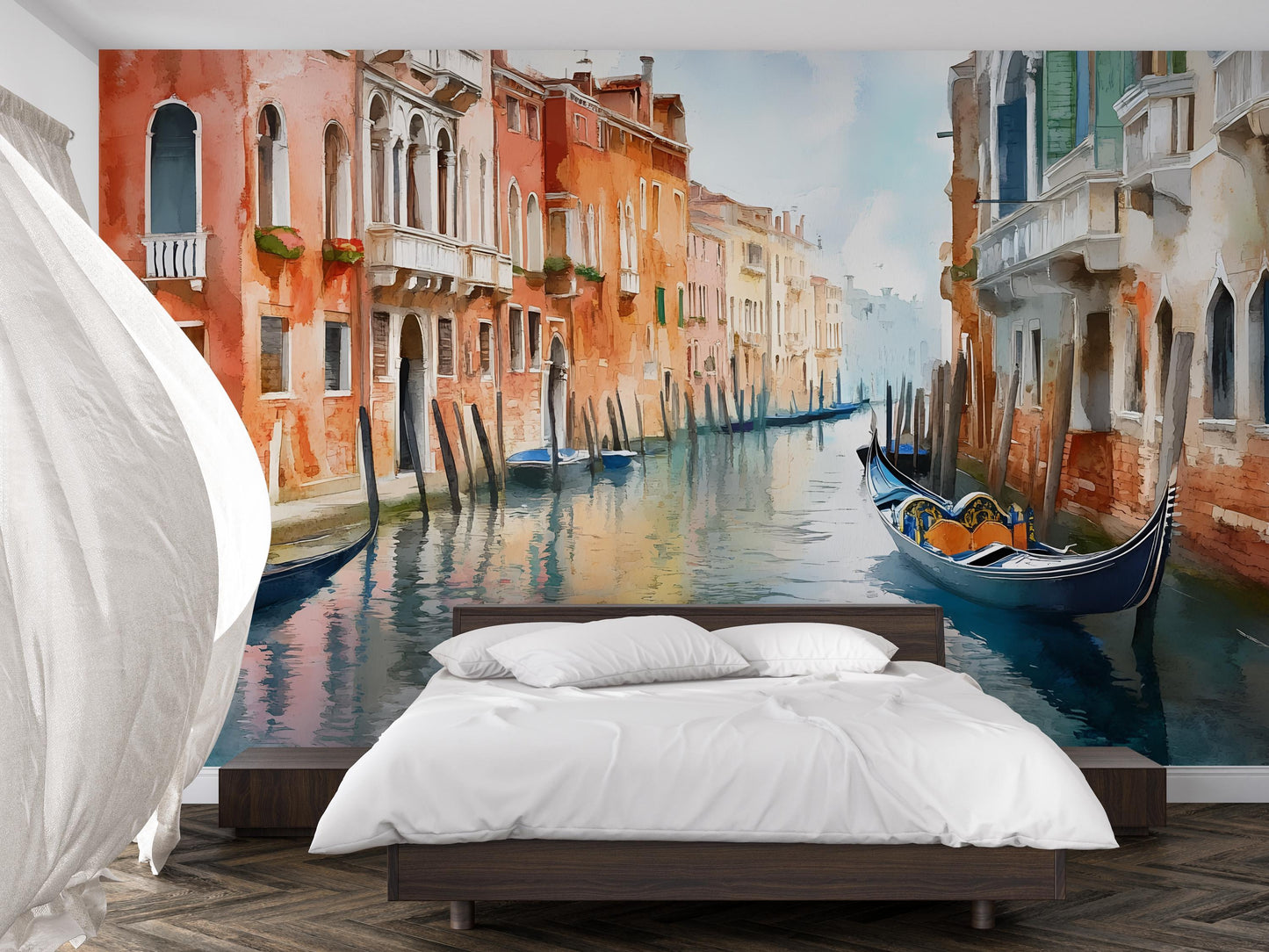 Venice Canal Gondola Wall Mural – Watercolor Italy Wallpaper Vn919