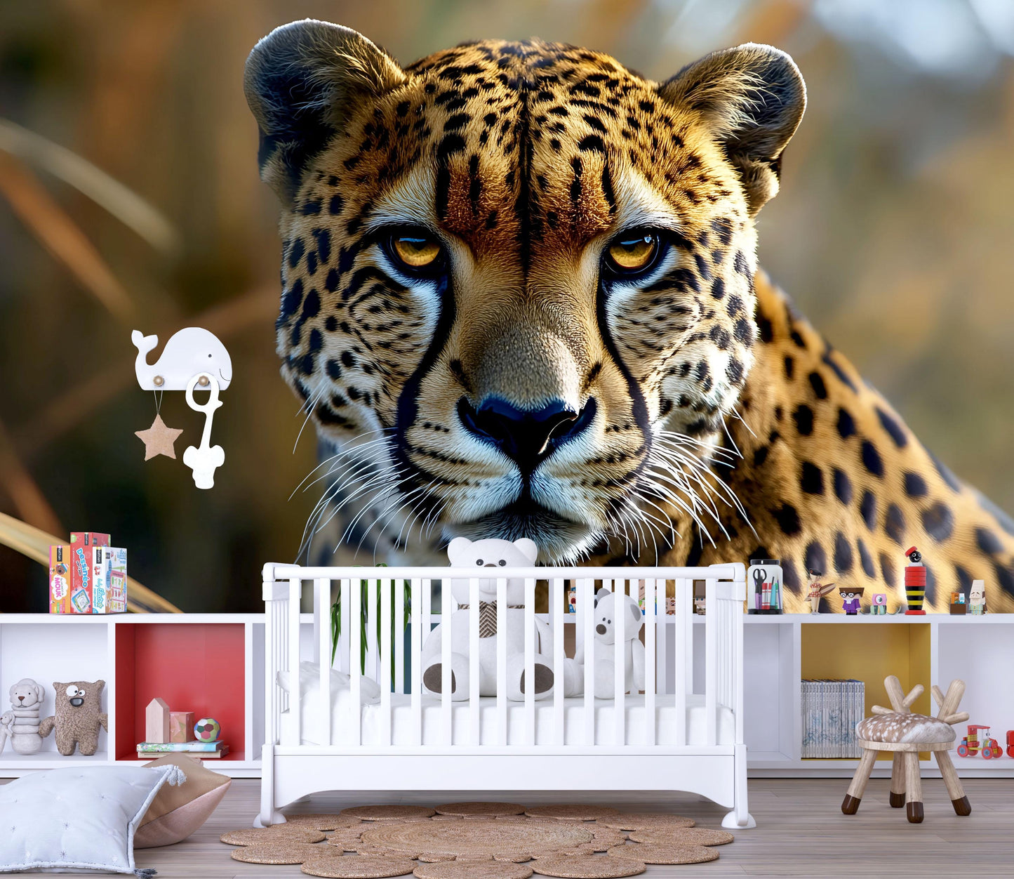 Cheetah Face Wall Mural – Realistic Big Cat Wildlife Wallpaper for Bedroom or Living Room Vn780