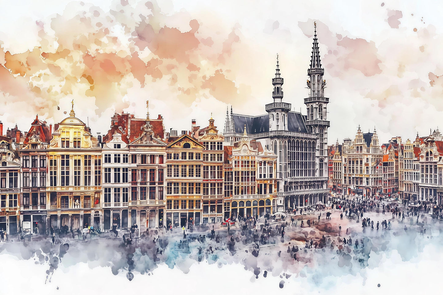 Brussels Grand Place Mural – Belgium Cityscape Wall Art Wallpaper Vn942