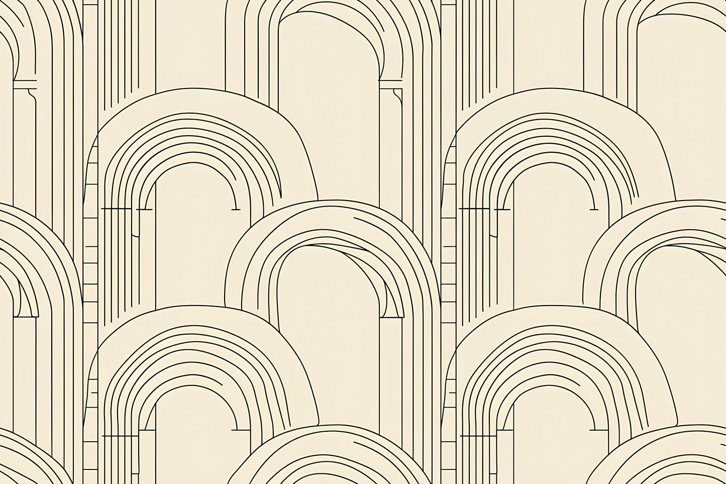 Beige Arch Line Art Wallpaper – Modern Minimalist Geometric Wall Mural Vn1093