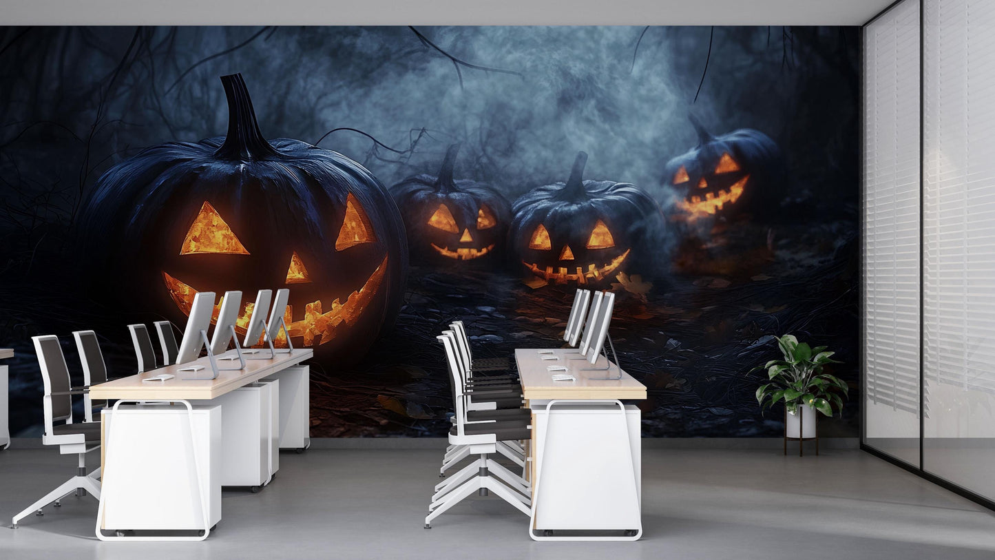 Creepy Jack-o’-Lantern Path Wall Mural – Spooky Halloween Pumpkin Wallpaper for Office or Home Vn792