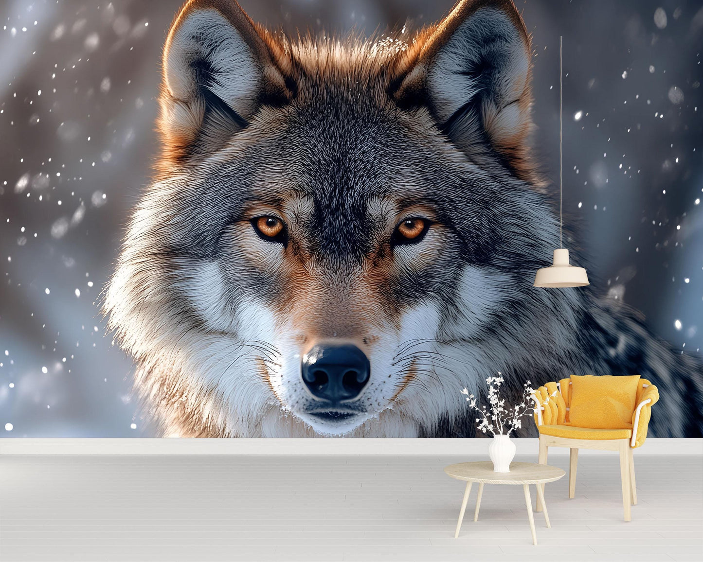 Wolf Wall Mural for Bedroom, Snowy Winter Animal Art, Large Forest Wolf Wallpaper Vn607