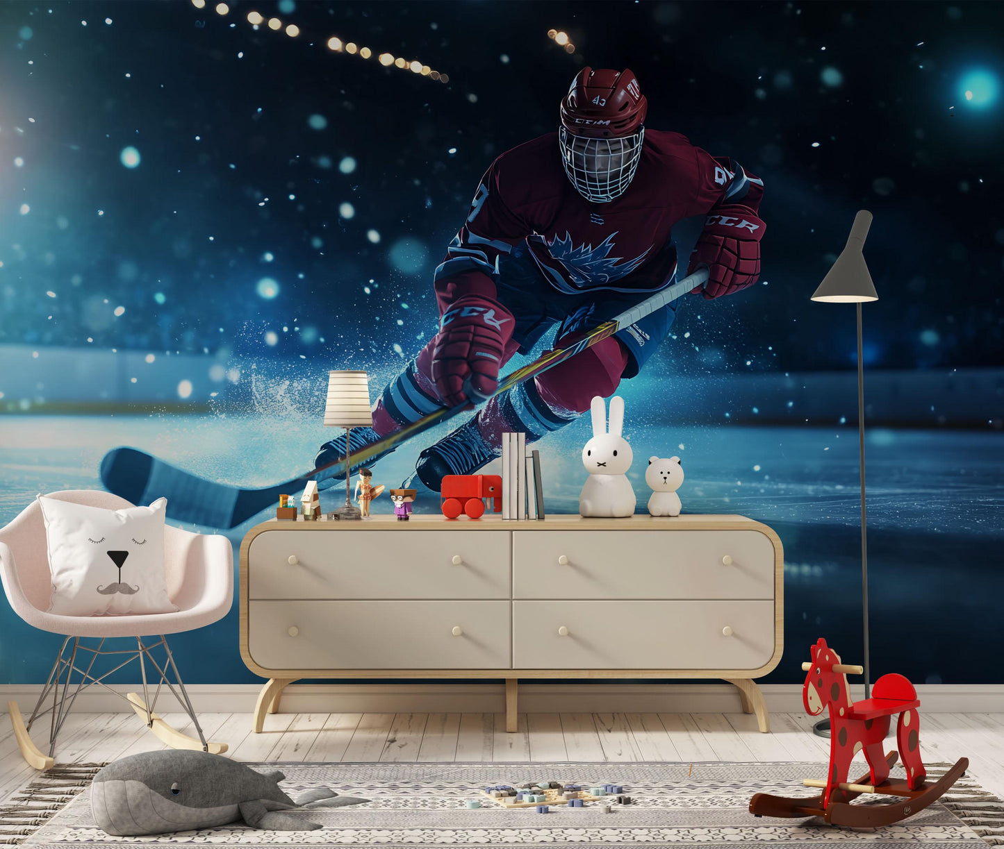 Ice Hockey Player Wall Mural – Boys Sports Wallpaper, Teen Bedroom & Game Room Decor Vn881
