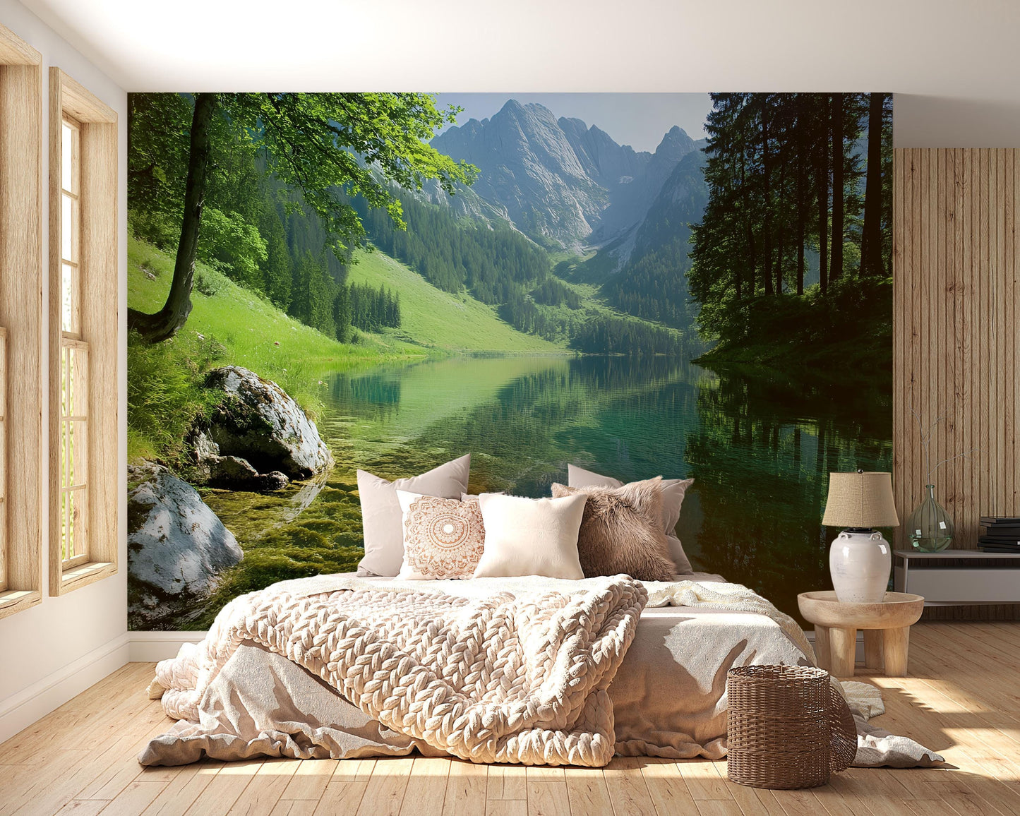 Lake Forest Wall Mural Bedroom Decor – Tranquil Nature Landscape Wallpaper Vn683