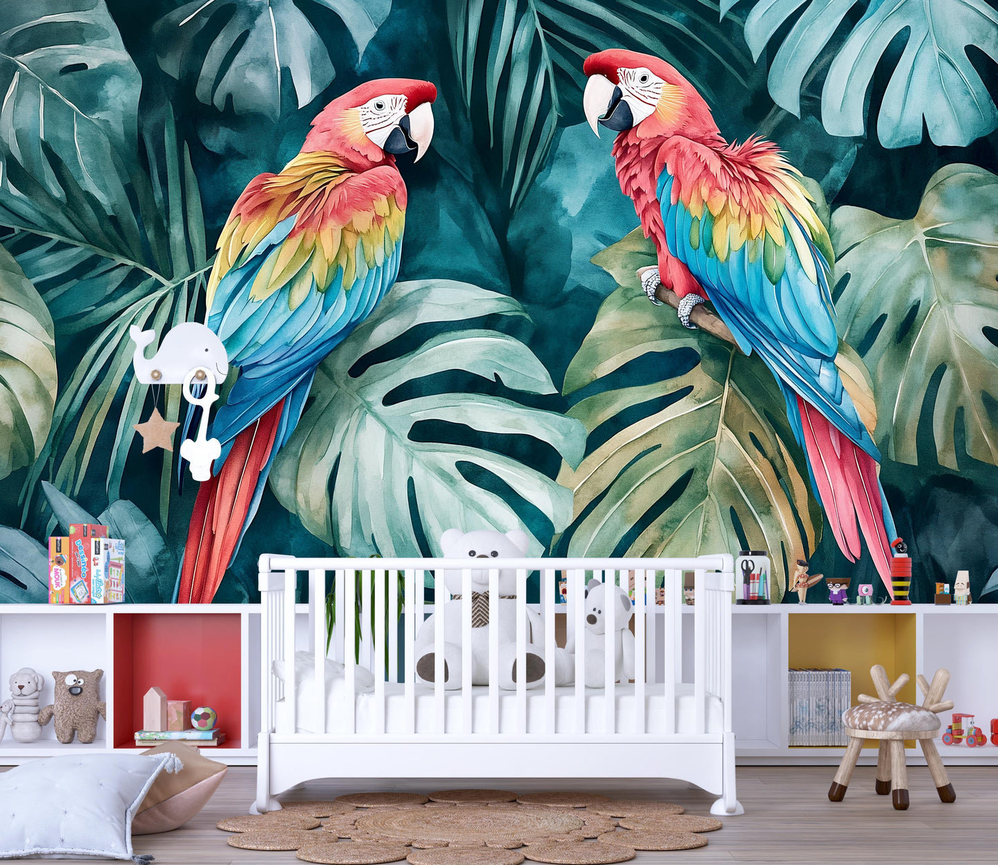Tropical Parrot Wall Mural – Colorful Jungle Bird Wallpaper Vn963