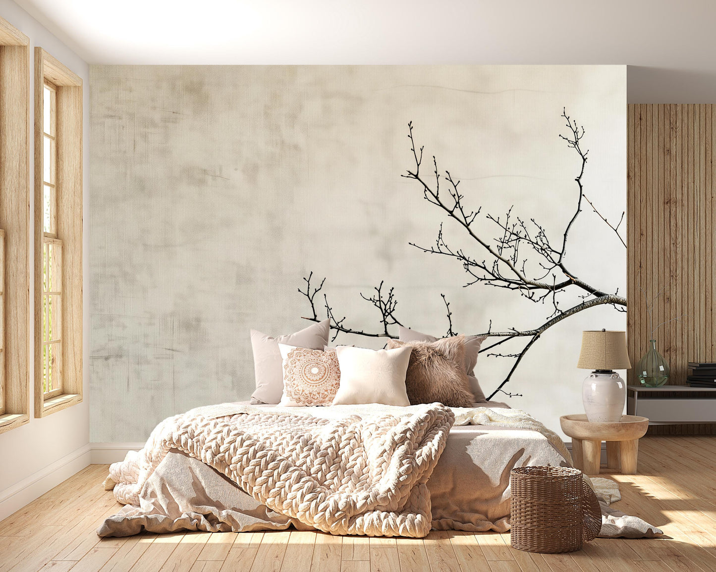 Minimalist Branch Wall Mural | Japandi Nature Wallpaper Vn1040