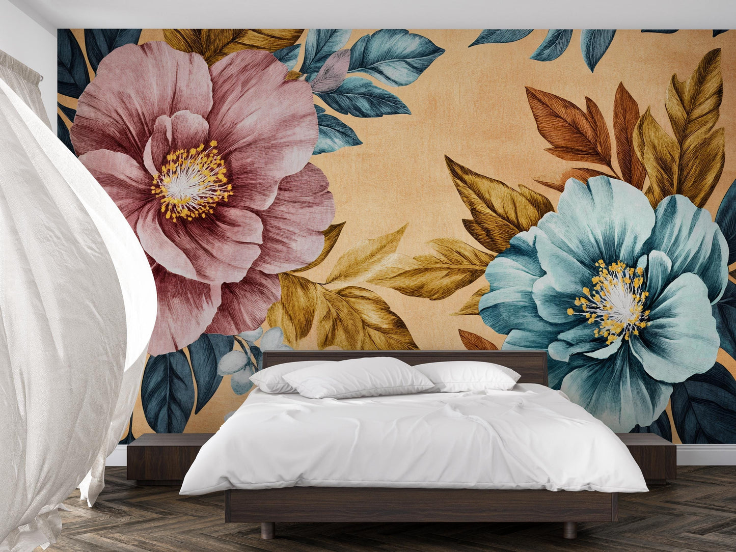 Bold Floral Wall Mural – Large Oversized Flowers Wallpaper Vn1024