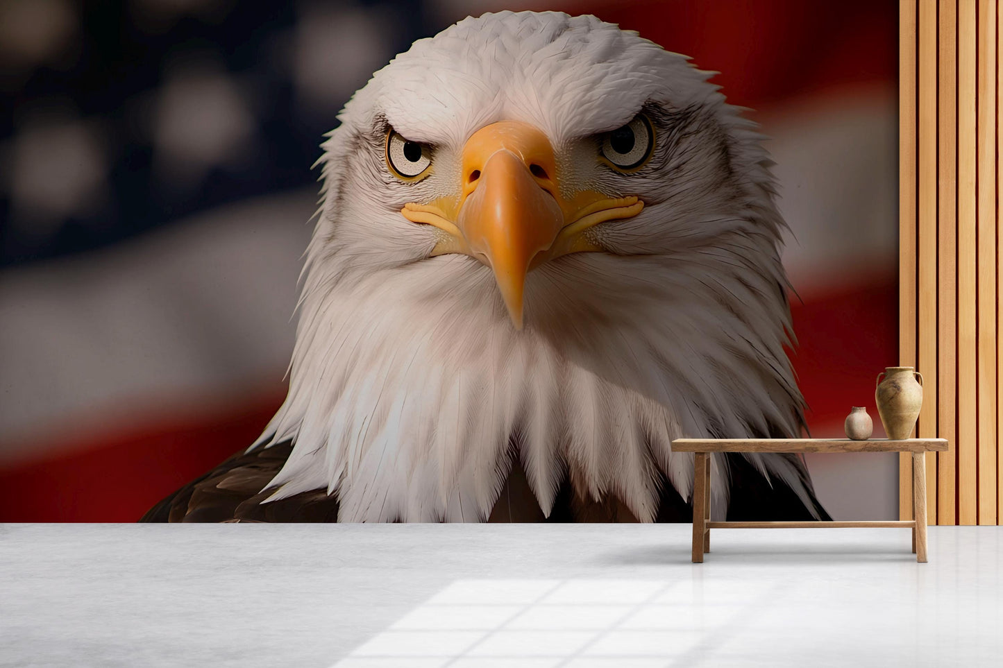 Patriotic Office Wall Mural | Bald Eagle with USA Flag | Modern Workspace Art Vn714