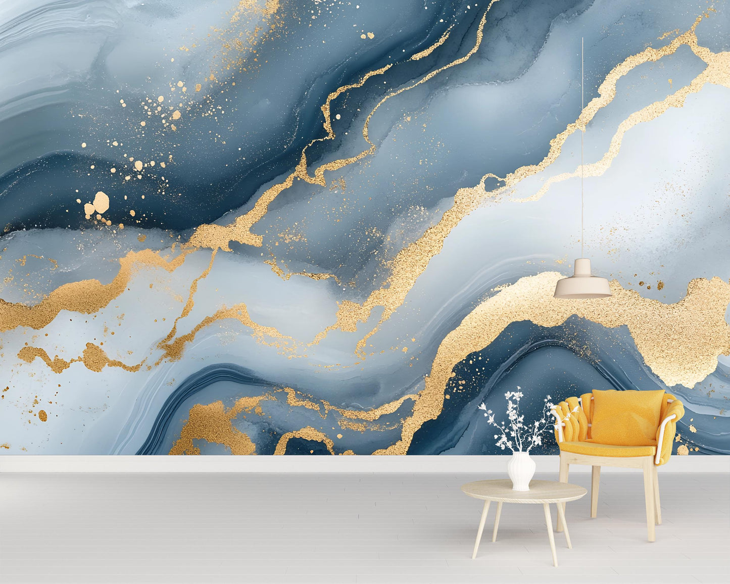 Blue Gold Marble Wall Mural – Abstract Luxury Wallpaper Vn967