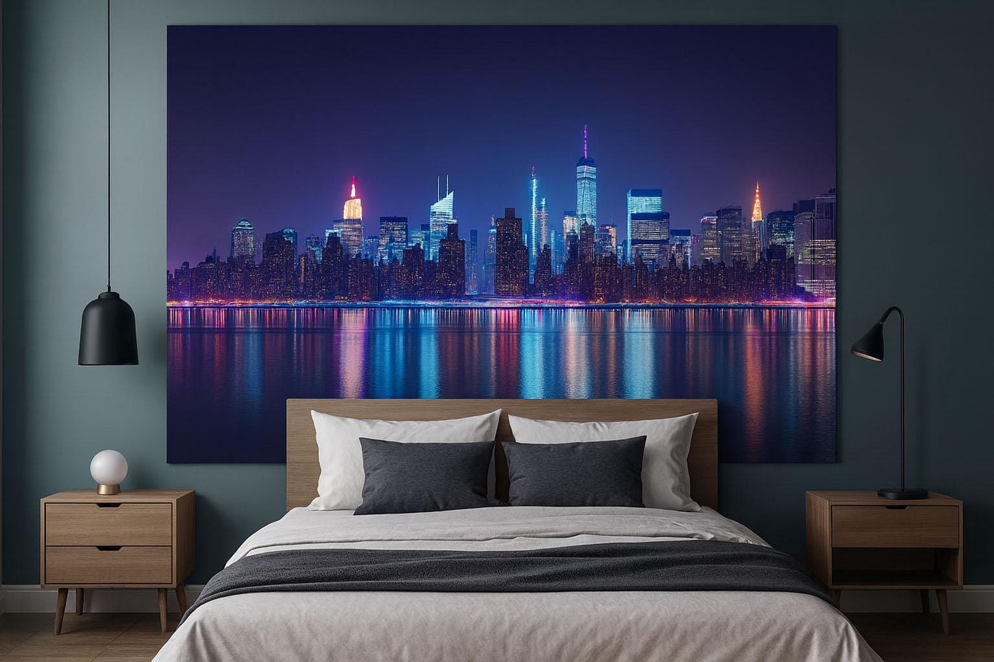 NYC Skyline Wall Mural – Night Cityscape Wallpaper for Bedroom or Living Room Vn894
