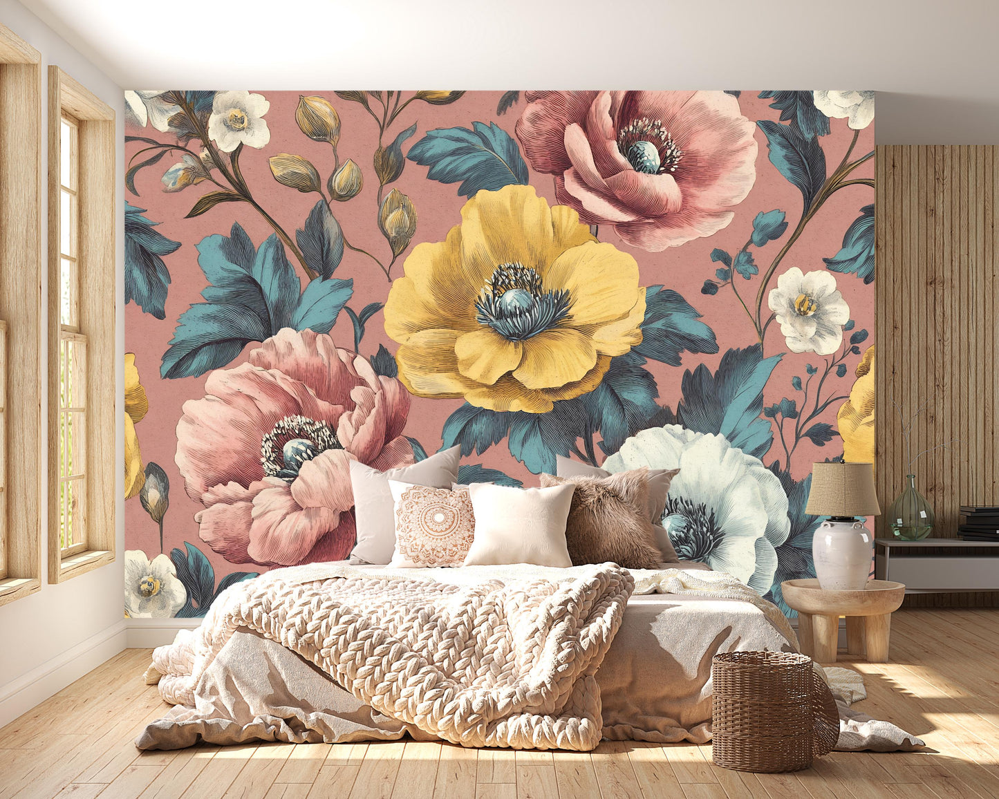 Vintage Floral Wall Mural – Large Botanical Flowers Wallpaper Vn1023