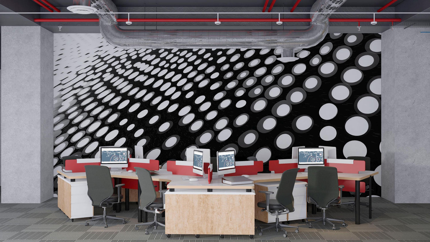 3D Dot Wall Mural – Black and White Optical Illusion Wallpaper, Modern Geometric Accent Wall for Office or Home Vn850