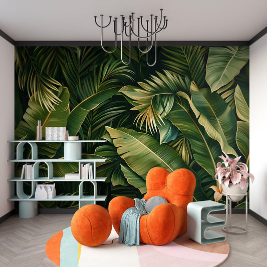 Tropical Jungle Banana Leaf Wall Mural – Exotic Botanical Wallpaper for Living Room or Office Vn1054