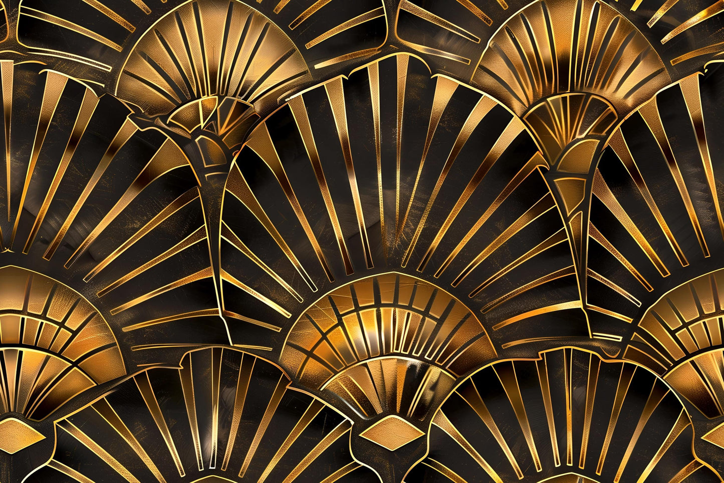 Art Deco Gold Wall Mural – Glam Geometric Fan Wallpaper in Black & Gold Luxury Style Vn1090