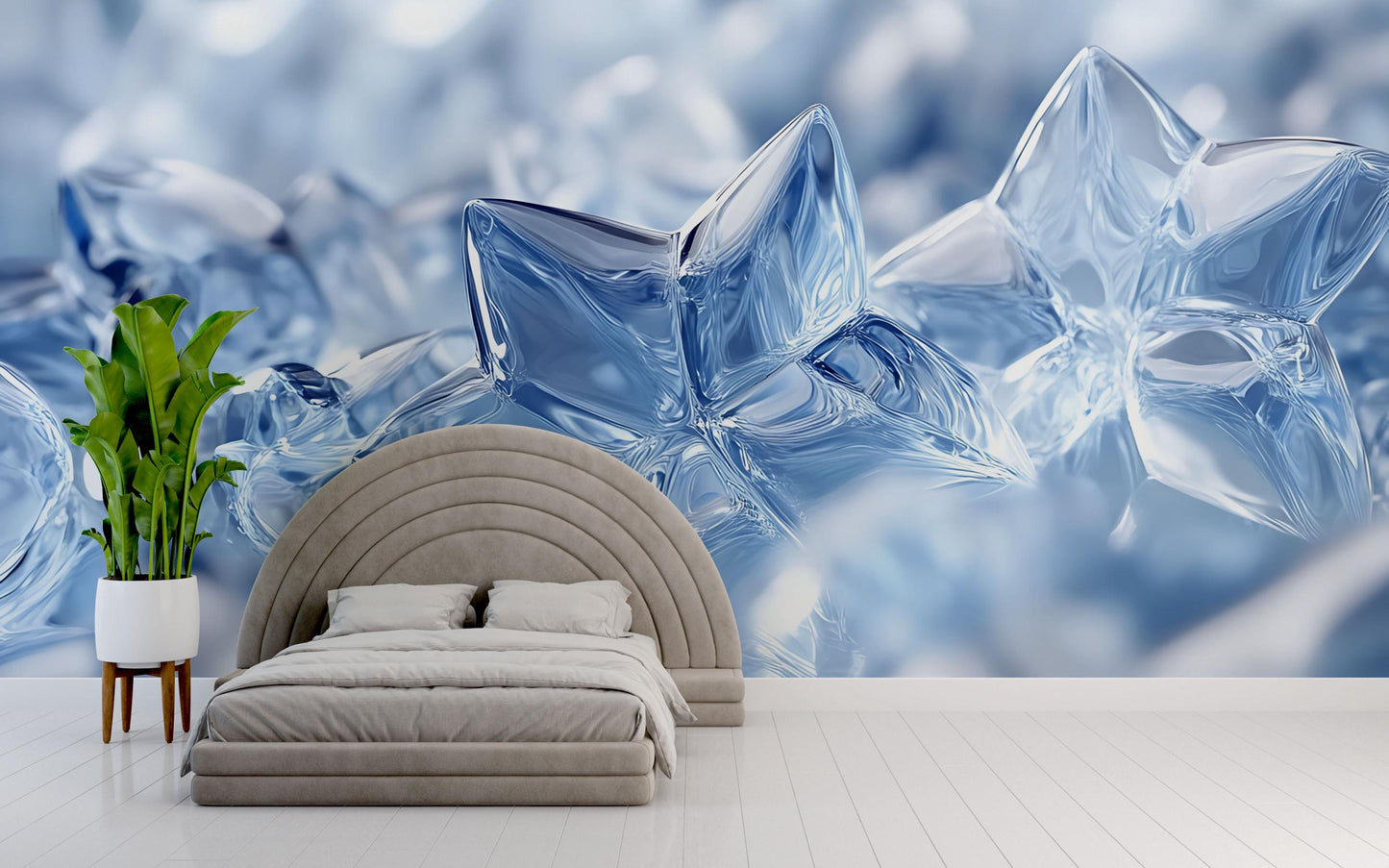 Blue Crystal Ice Snowflake Wall Mural – Winter Themed Accent Wall Art – Modern Bedroom Wallpaper – Frosty Nature Scene Décor Vn725