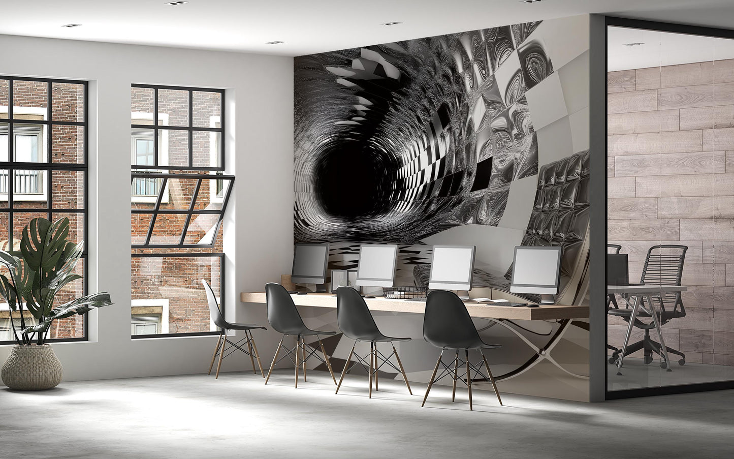 3D Black Hole Optical Illusion Wall Mural | Modern Office Decor | Trippy Vortex Art Wallpaper | Futuristic Interior Accent Vn574