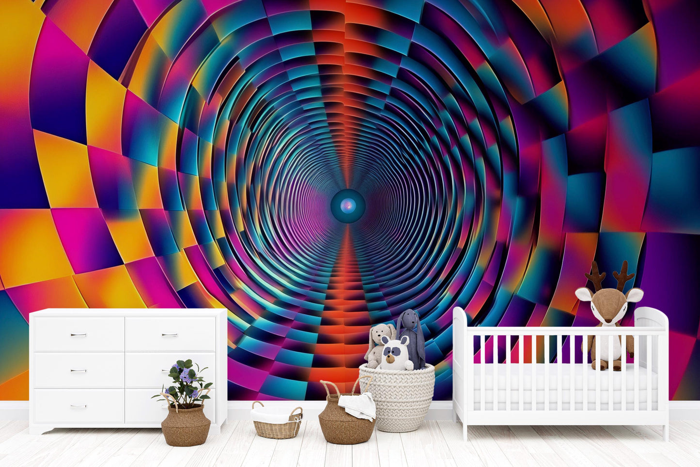 Psychedelic Spiral Wall Mural – Neon 3D Optical Illusion Kids Room Wallpaper Vn915