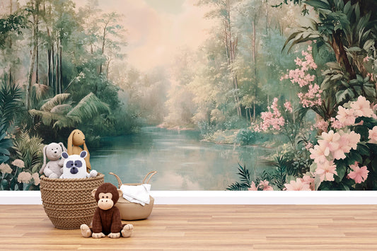 Floral River Wall Mural – Nature Landscape Wallpaper Vn970