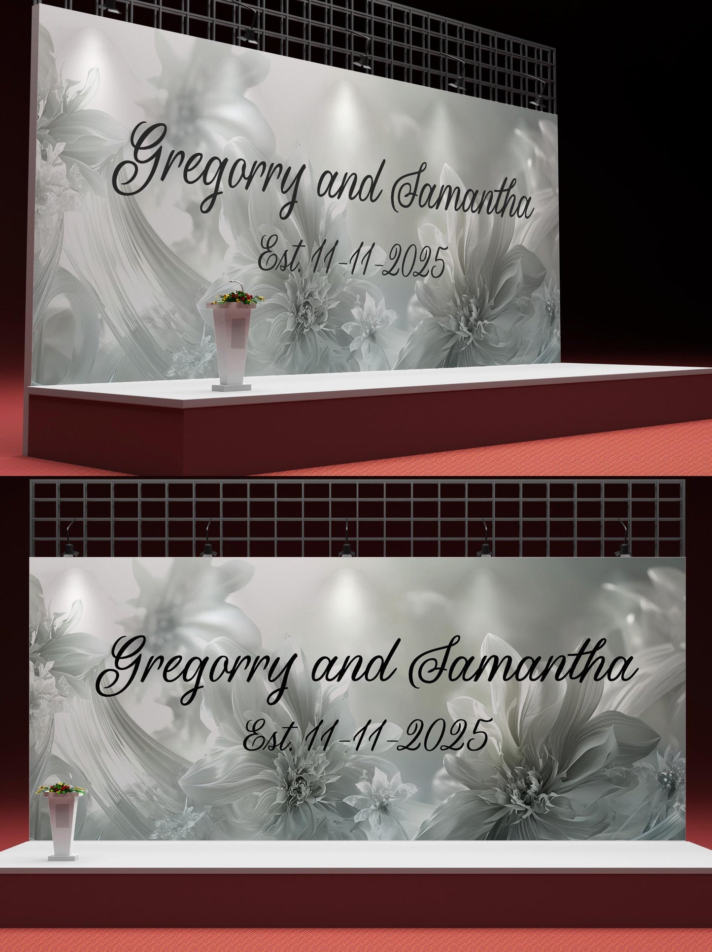 Custom Wedding Floral Wall Sign | Personalized Couple Name Backdrop | Modern Elegant Wedding Decor | Established Date Sign Vn513