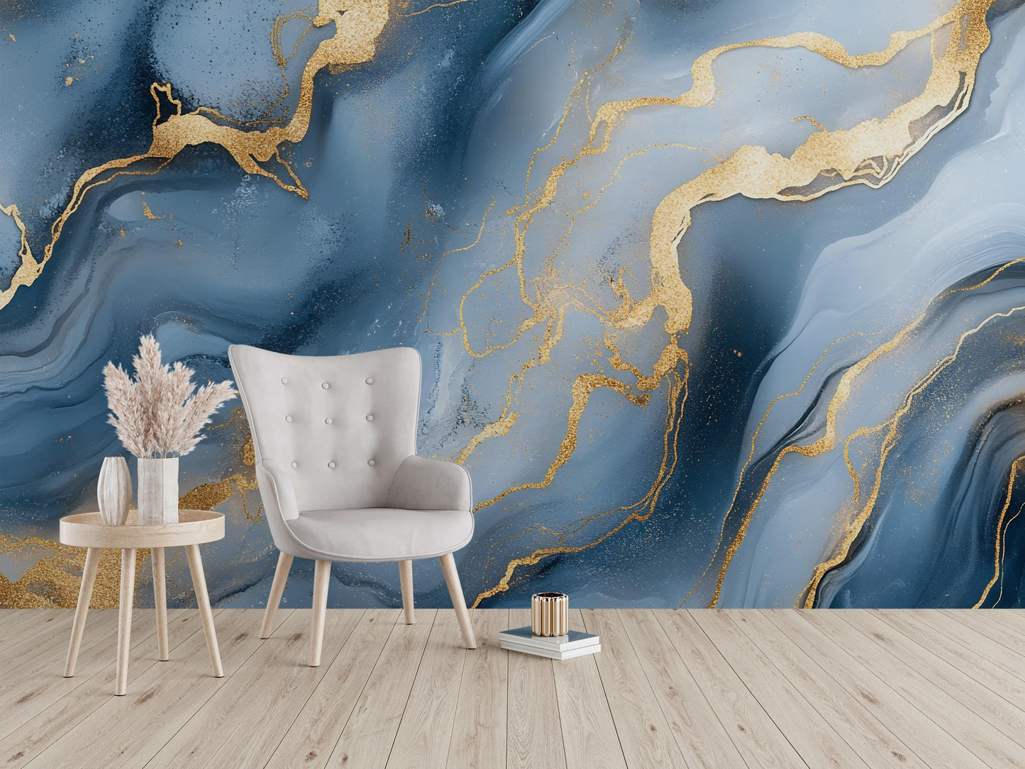 Blue Gold Marble Wall Mural – Luxury Abstract Wallpaper Vn969