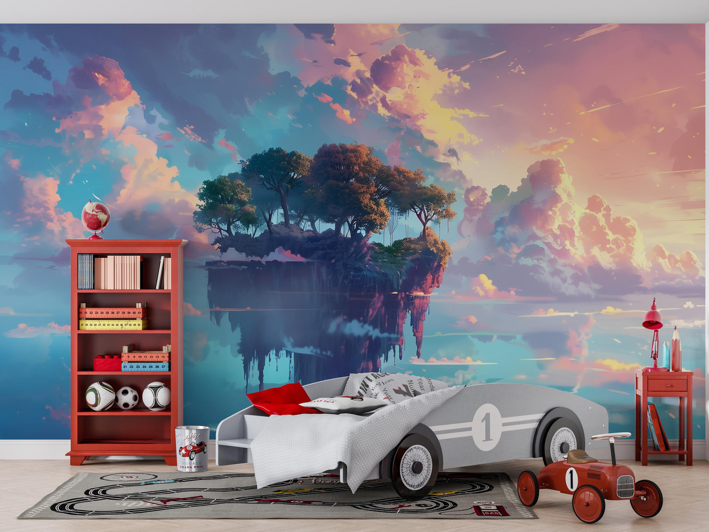 Fantasy Floating Island Wall Mural – Dreamy Sky Landscape Wallpaper for Kids Bedroom, Playroom or Creative Spaces Vn1084