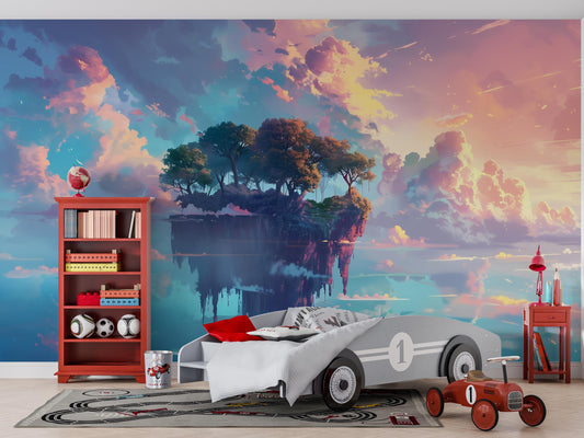 Fantasy Floating Island Wall Mural – Dreamy Sky Landscape Wallpaper for Kids Bedroom, Playroom or Creative Spaces Vn1084