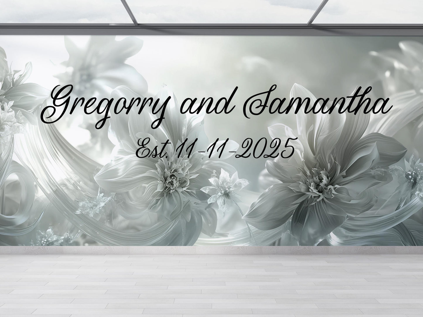 Custom Wedding Floral Wall Sign | Personalized Couple Name Backdrop | Modern Elegant Wedding Decor | Established Date Sign Vn513