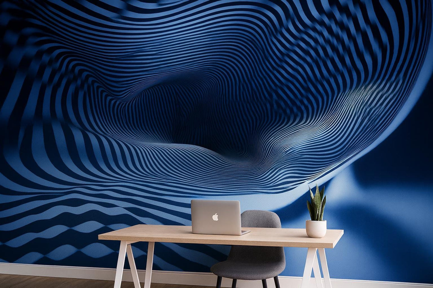 Blue White 3D Wave Wall Mural – Optical Illusion Abstract Wallpaper Vn910