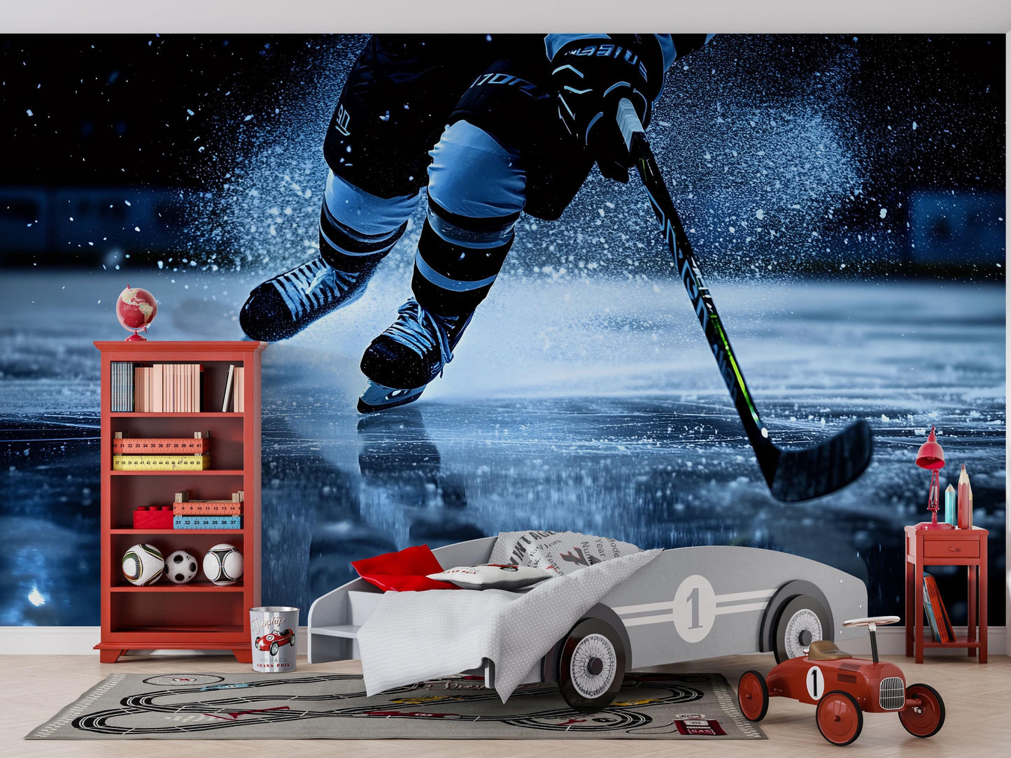 Ice Hockey Action Wall Mural – Boys Sports Room Decor, Teen Athlete Wallpaper Vn882