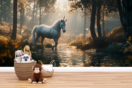 Magical Unicorn Forest Wall Mural for Kids Room | Fantasy Woodland Wallpaper Vn 300
