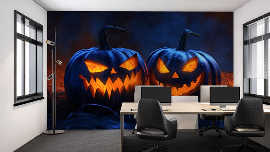 Halloween Jack-o’-Lantern Wall Mural – Spooky Pumpkin Wallpaper for Party or Office Decor  Vn787