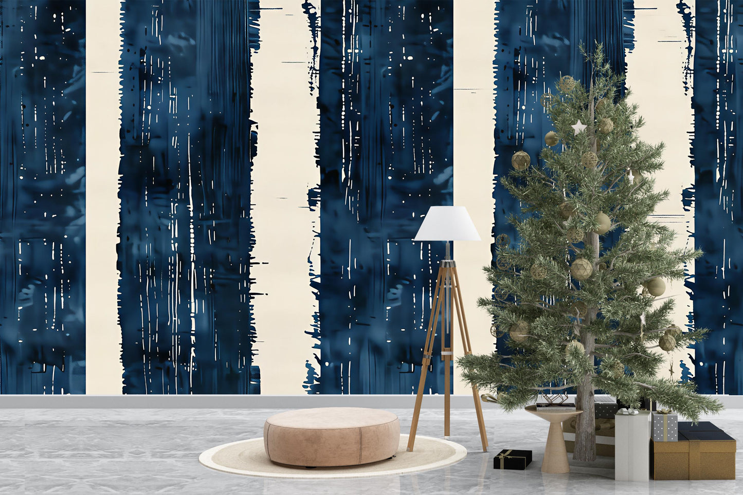 Navy Blue Striped Wallpaper | Modern Abstract Wall Mural | Bold Statement Wall Art Vn1032