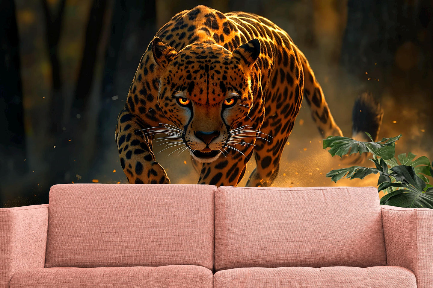Fierce Leopard Jungle Wall Mural – Large Wild Cat Art for Living Room – Jungle Predator Wallpaper for Home Decor Vn541