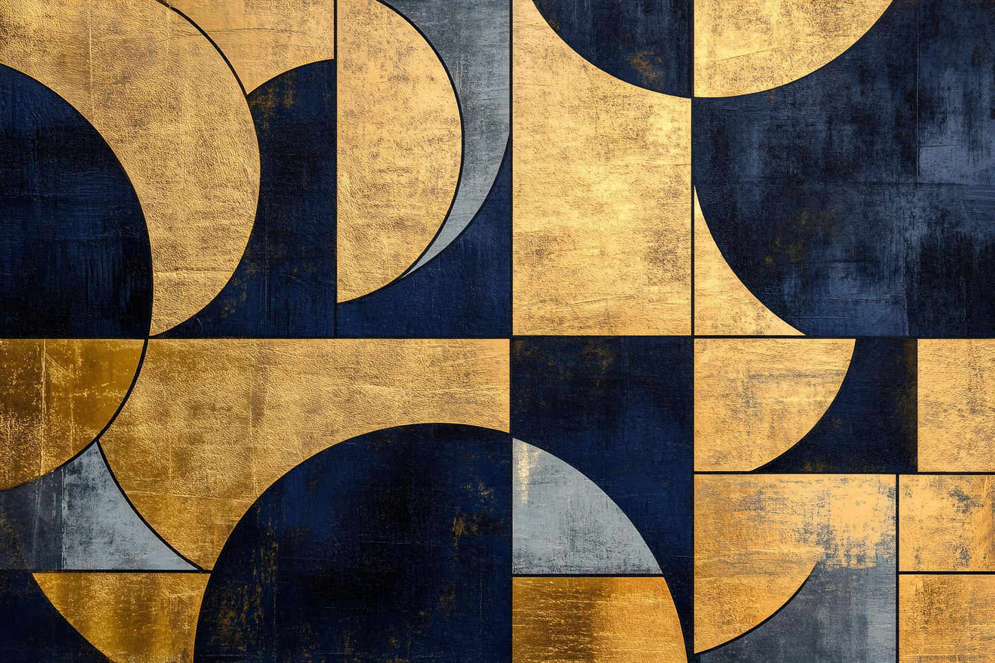 Navy Gold Geometric Wall Mural – Modern Art Deco Wallpaper Vn962