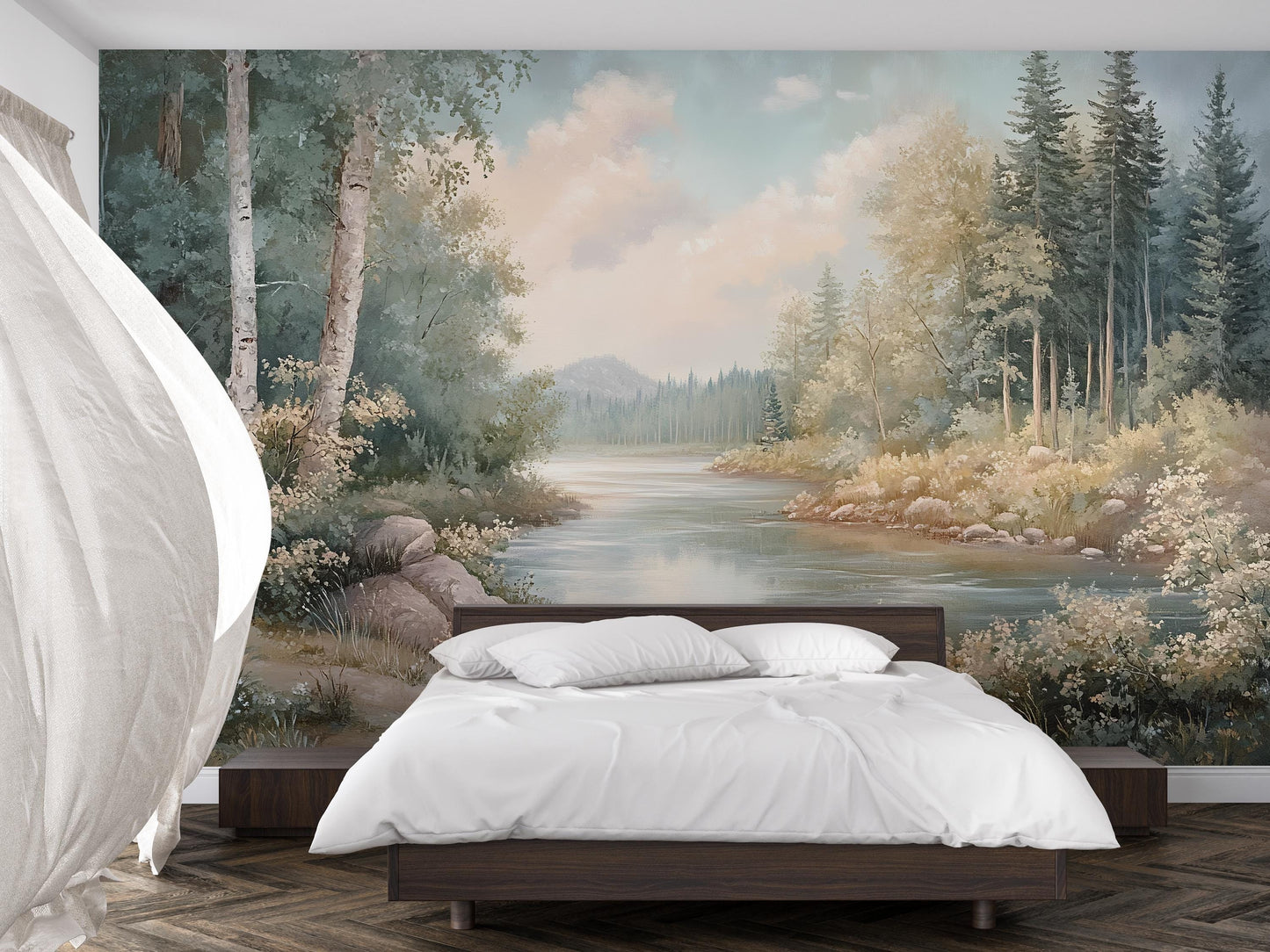 Forest River Wall Mural – Nature Landscape Wallpaper for Living Room & Bedroom Vn974