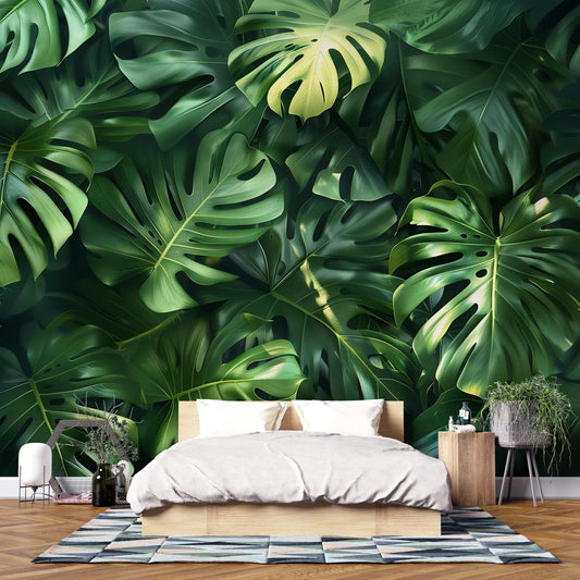 Monstera Leaf Wall Art – Tropical Jungle Greenery Print, Botanical Nature Decor for Living Room, Bedroom or Office Vn1061