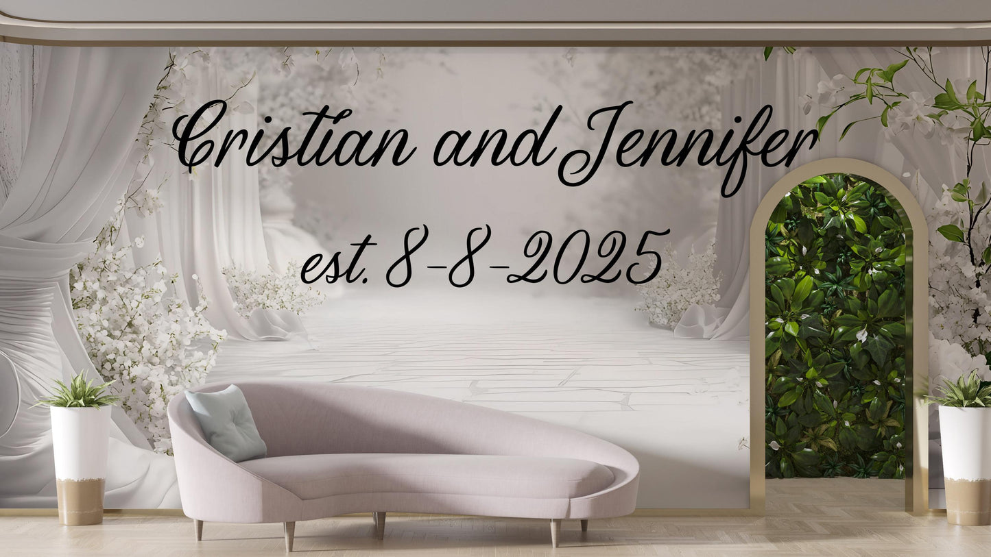 Custom Wedding Sign – Personalized Wedding Wall Art with Names and Date – Romantic Couple Backdrop – Elegant Wedding Decor Vn517