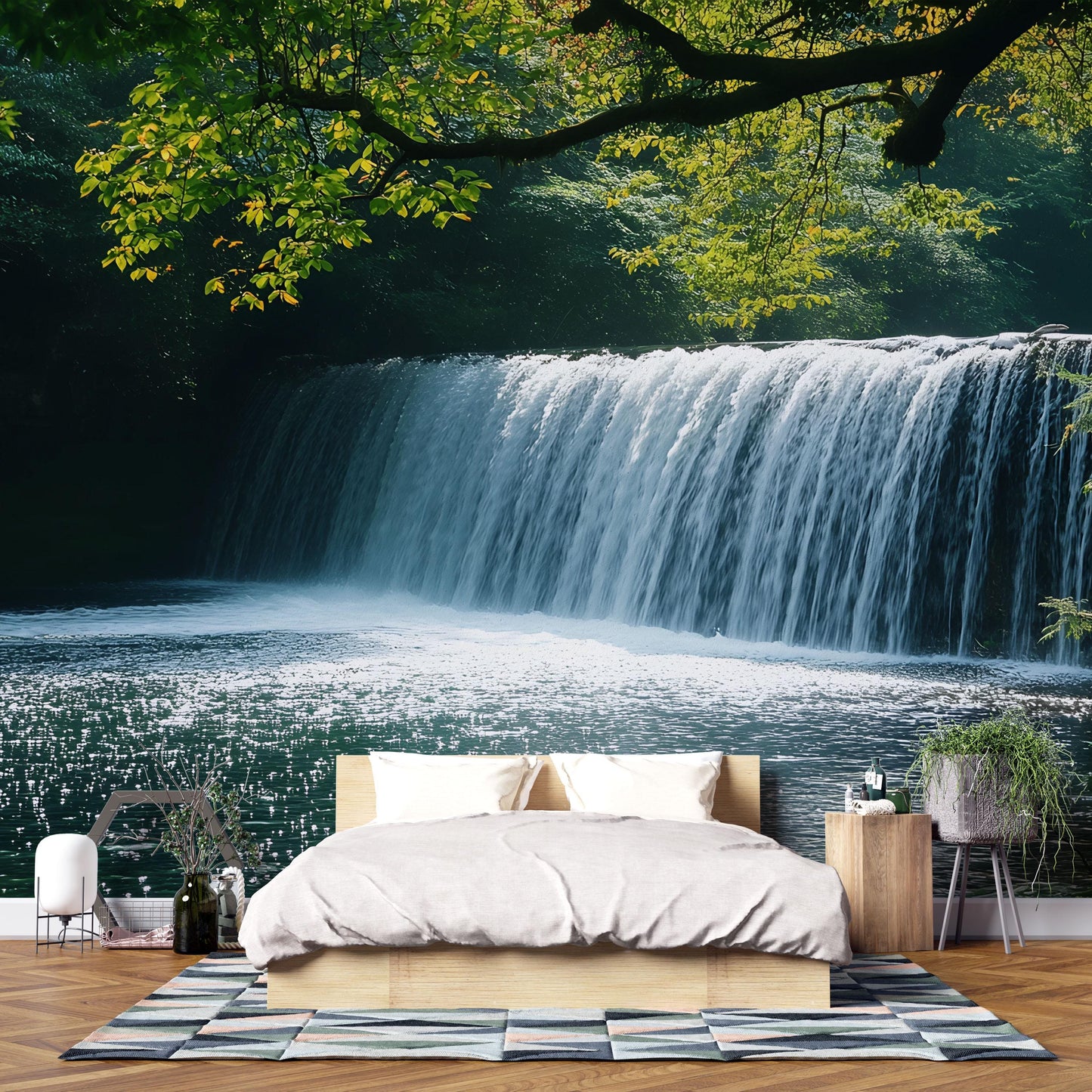 Waterfall Wall Mural Bedroom Decor | Nature-Inspired Removable Wallpaper | Scenic Forest Waterfall Backdrop Vn700