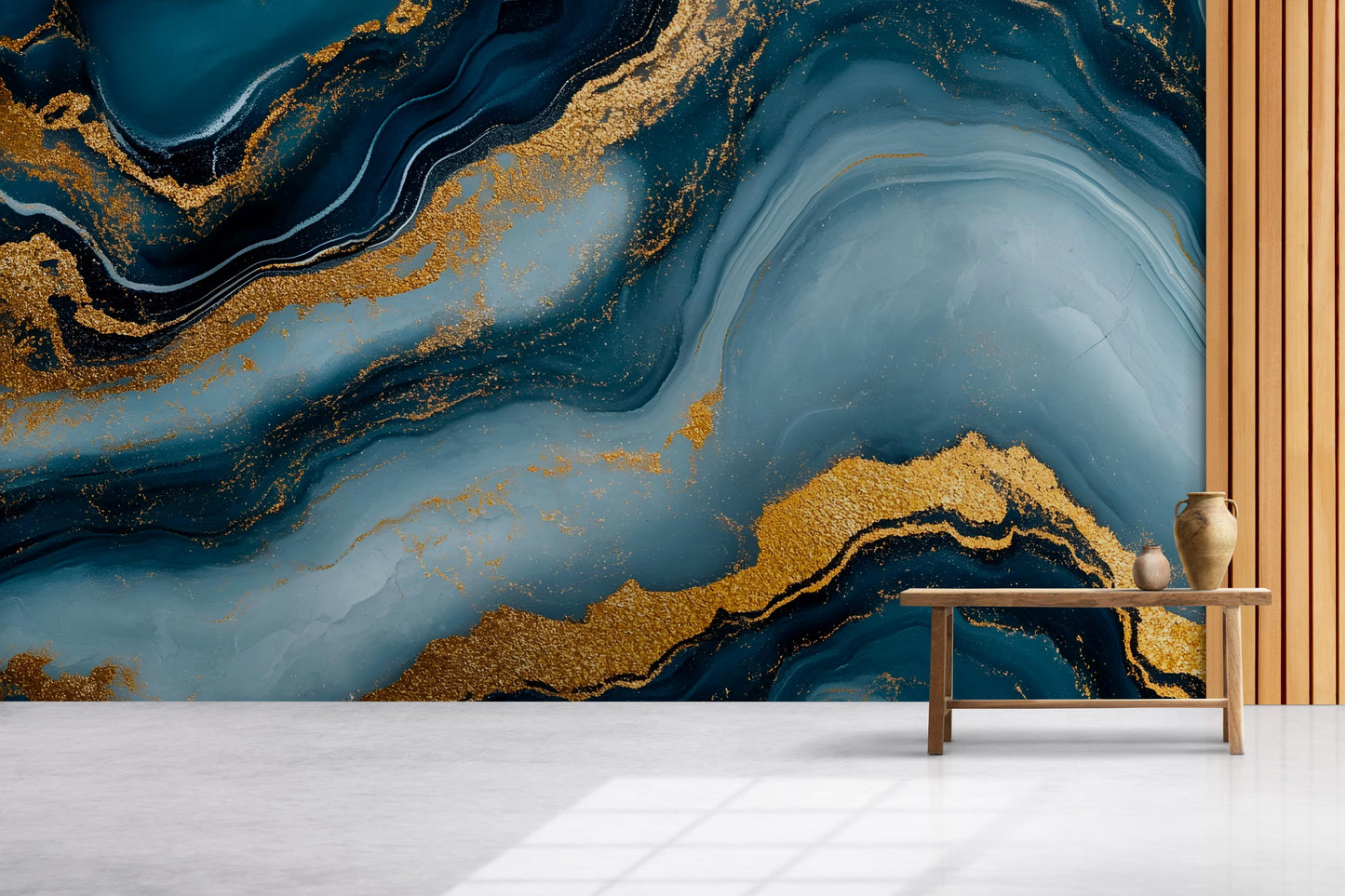 Navy Gold Marble Wall Mural – Luxury Abstract Wallpaper Vn966