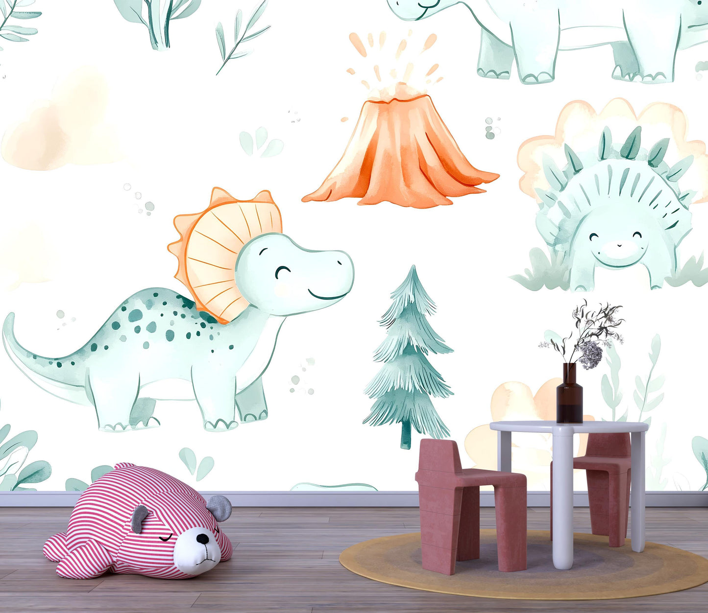 Cartoon Dinosaur Wall Mural – Cute Dino Wallpaper for Kids Room & Nursery Vn976