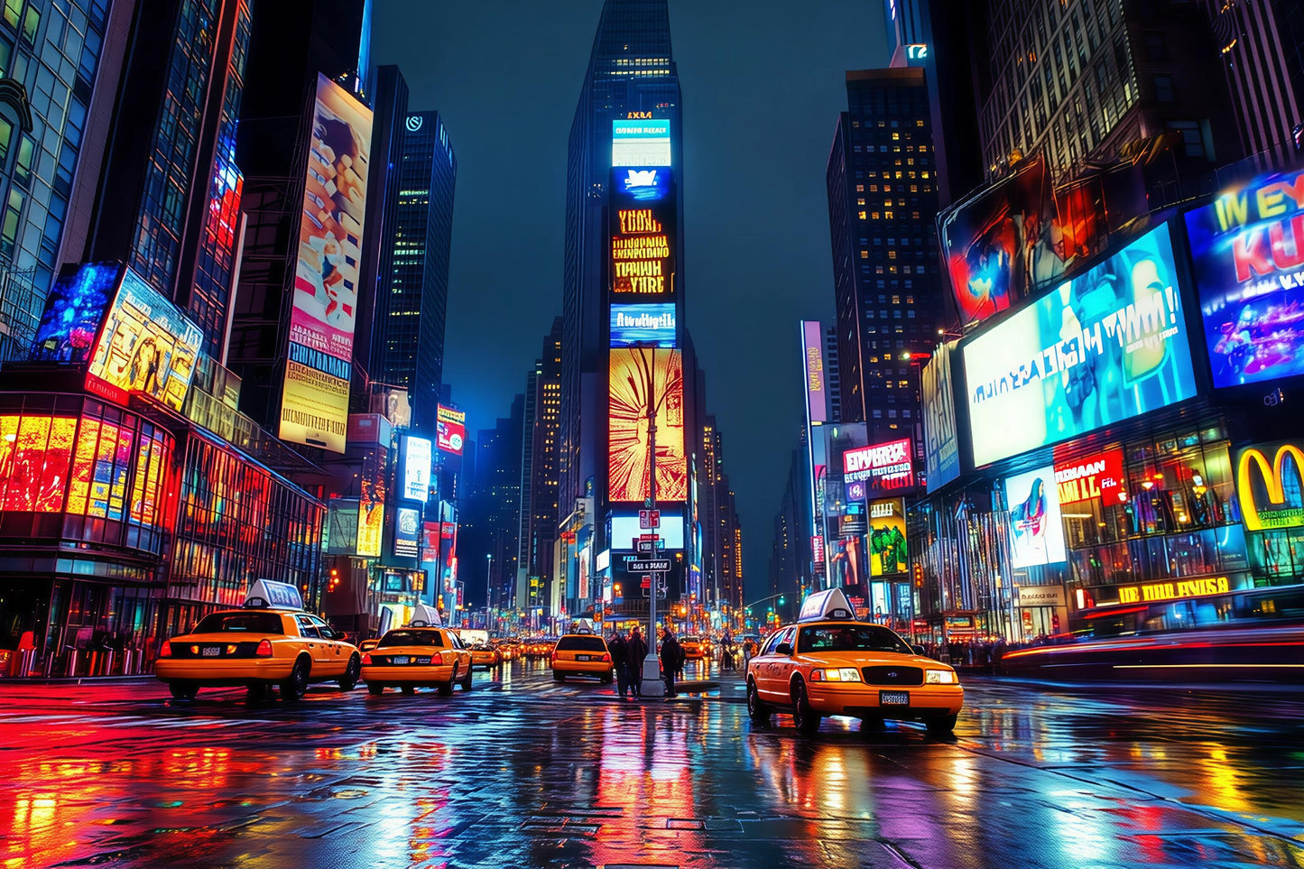 Times Square Wall Mural – NYC Night City Taxi Lights Wallpaper, Abstract Wallpaper Vn901