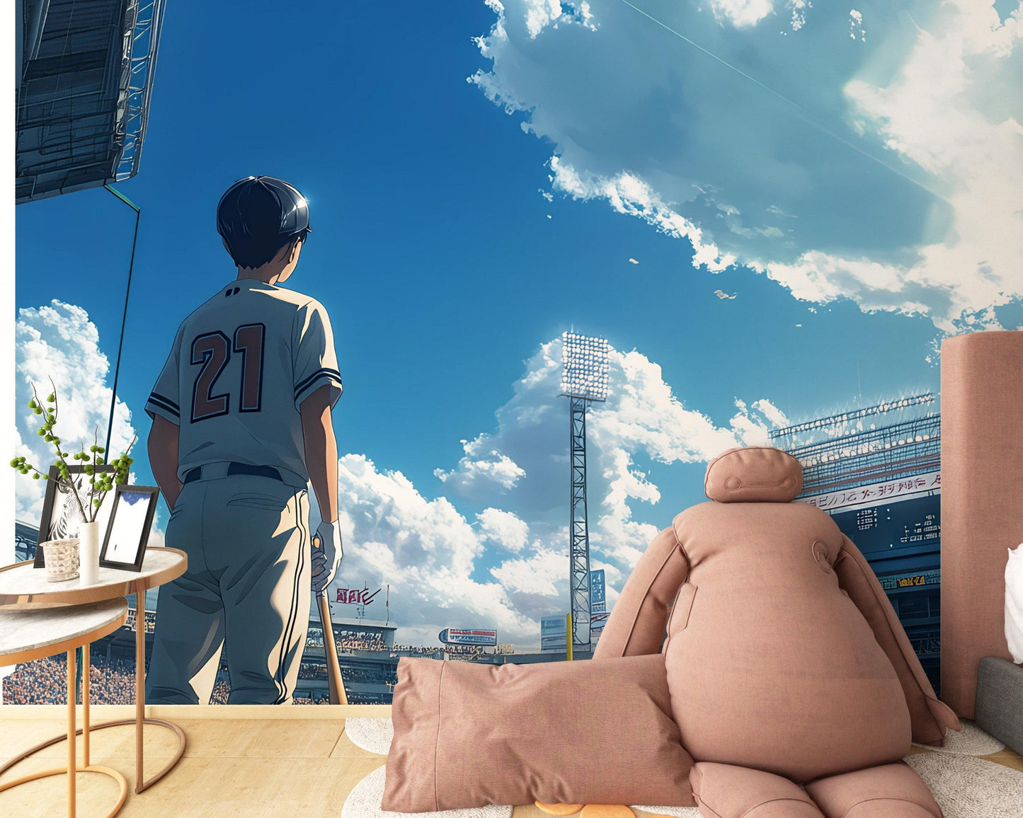 Anime Baseball Wall Mural – Sports Stadium Otaku Art Poster, Large Wallpaper for Bedroom or Game Room Decor Vn526