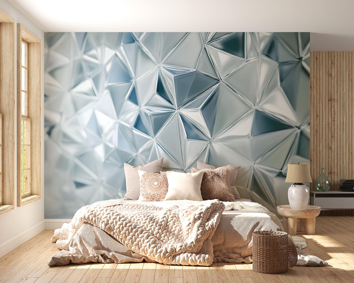 Modern Geometric 3D Wall Mural – Abstract Crystal Pattern for Bedroom Decor Vn661