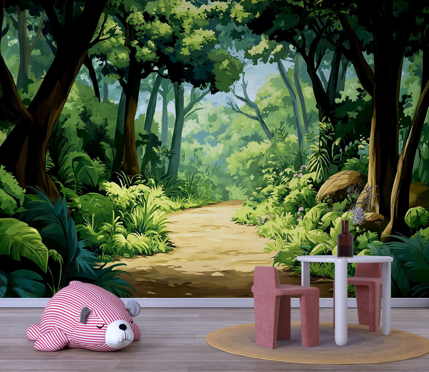 Forest Wall Mural for Kids Room – Jungle Woodland Theme Wallpaper – Nature Nursery Wall Art – Playroom Decor Vn622