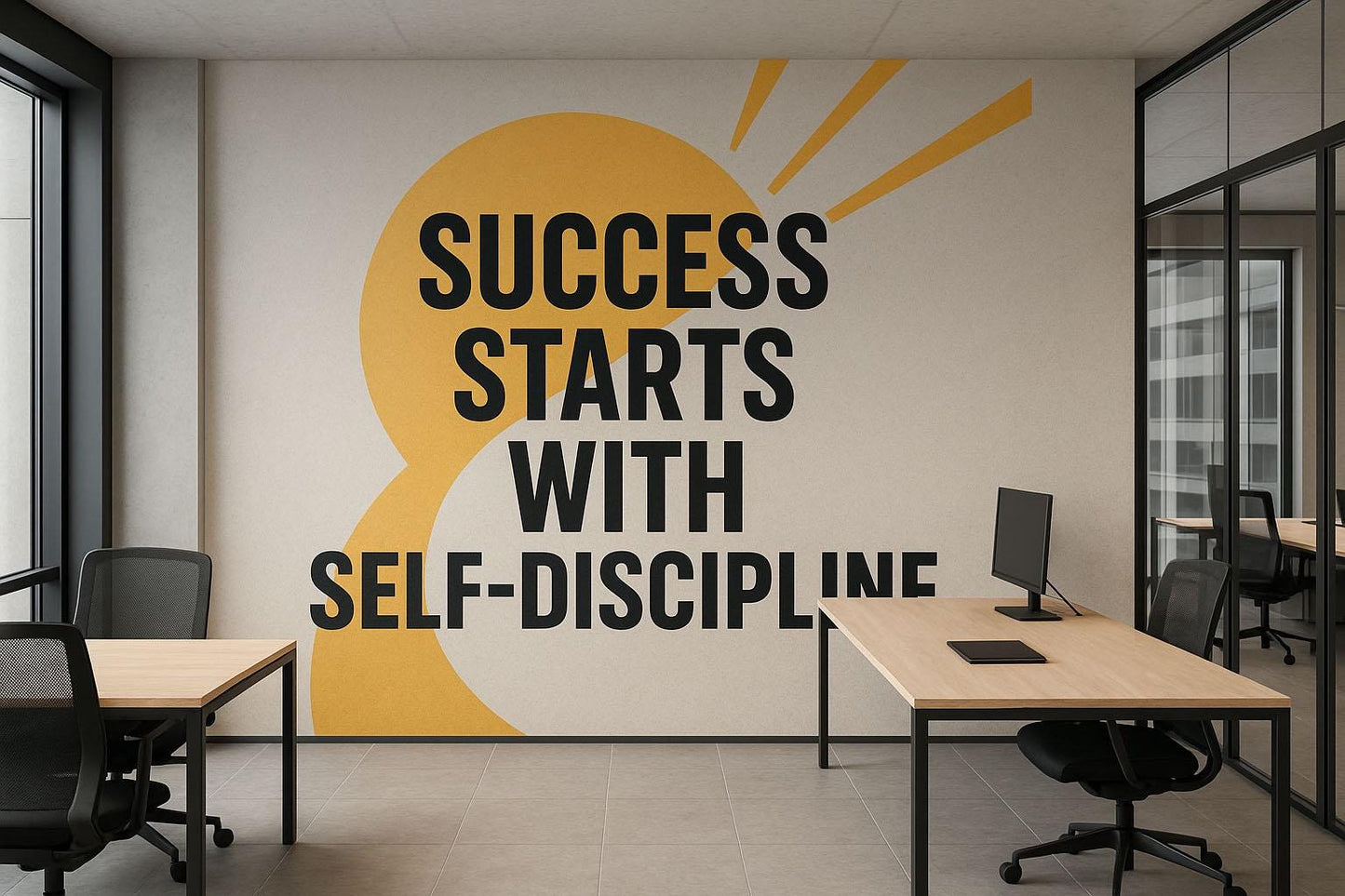 Success Starts with Self-Discipline Wall Mural – Motivational Office Quote Decor Vn889