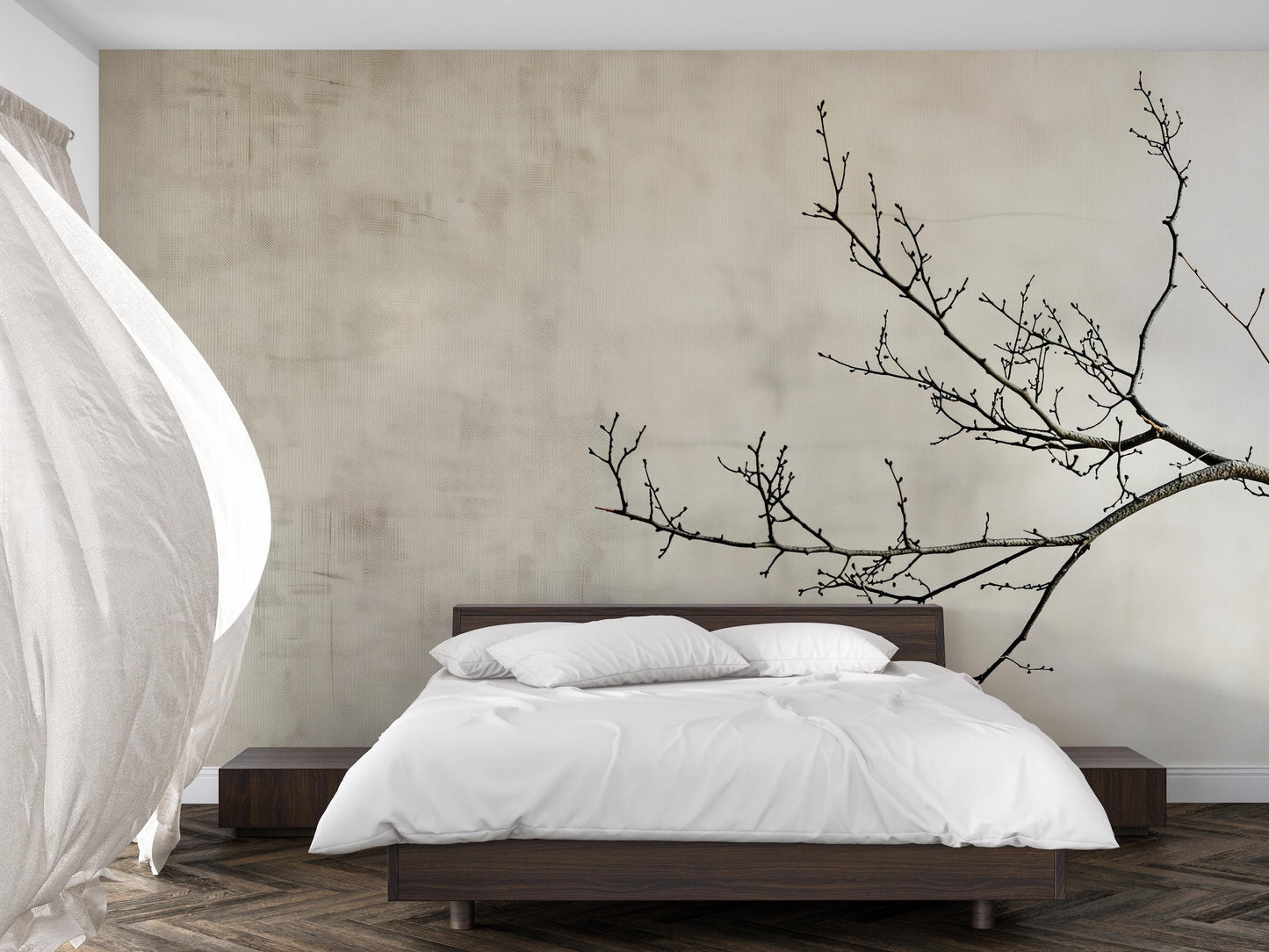 Minimalist Branch Wall Mural | Japandi Nature Wallpaper Vn1040