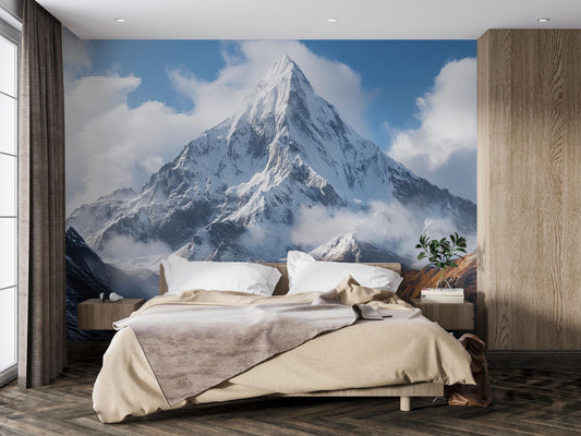 Mountain Wall Mural for Bedroom – Snowy Peak Scenic Wallpaper – Nature Landscape Mural Art Vn697